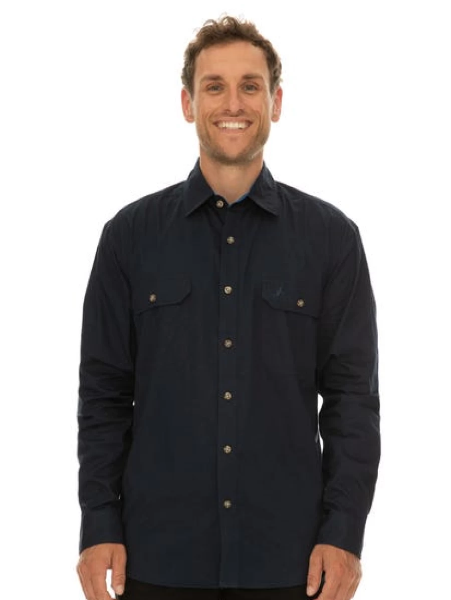 Men's Traders Country Outdoor Shirt in Navy with Full Placket for Hiking & Camping