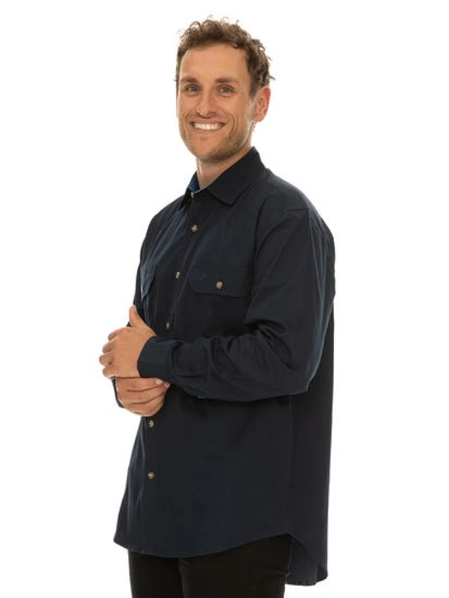 Men's Traders Country Outdoor Shirt in Navy with Full Placket for Hiking & Camping