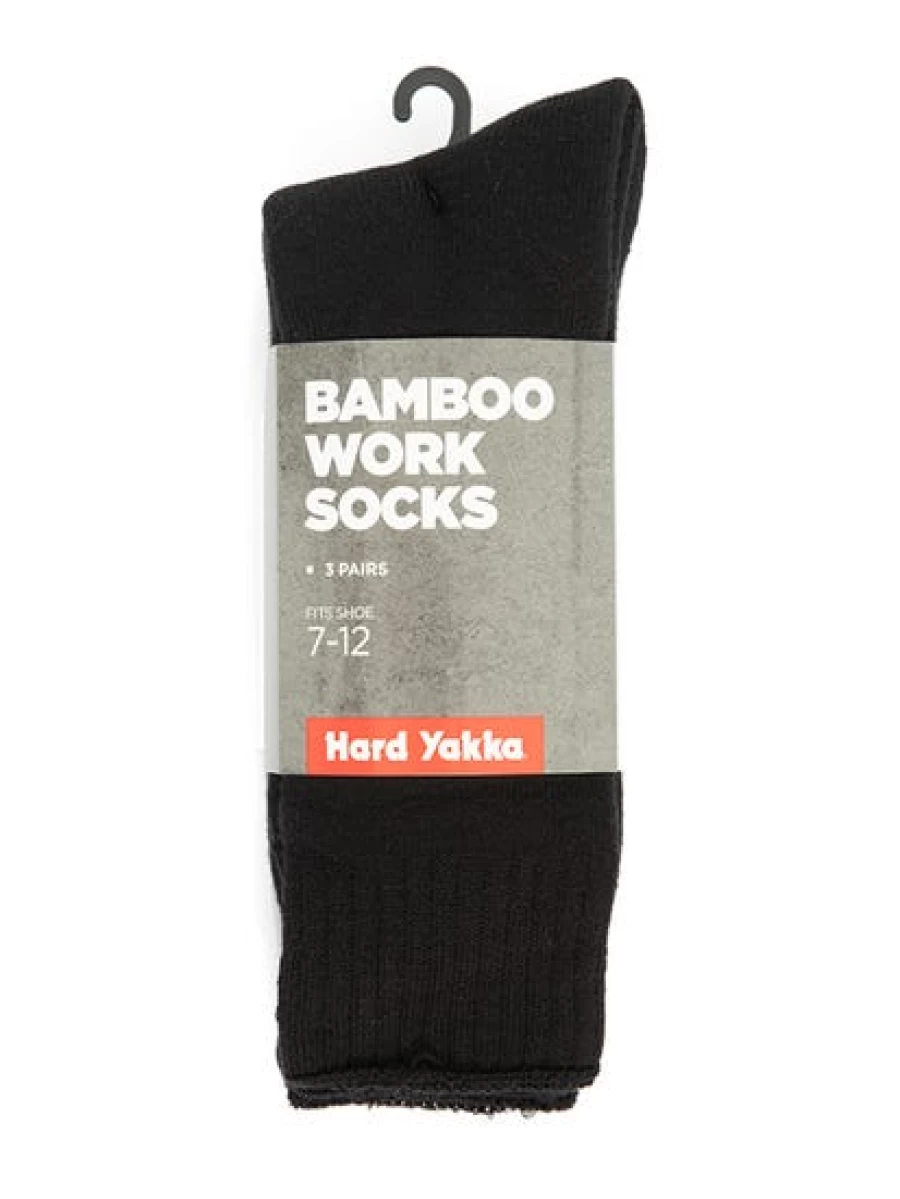 Lowes Men's Hard Yakka 3-Pack Bamboo Work Socks - Black Durable Comfort