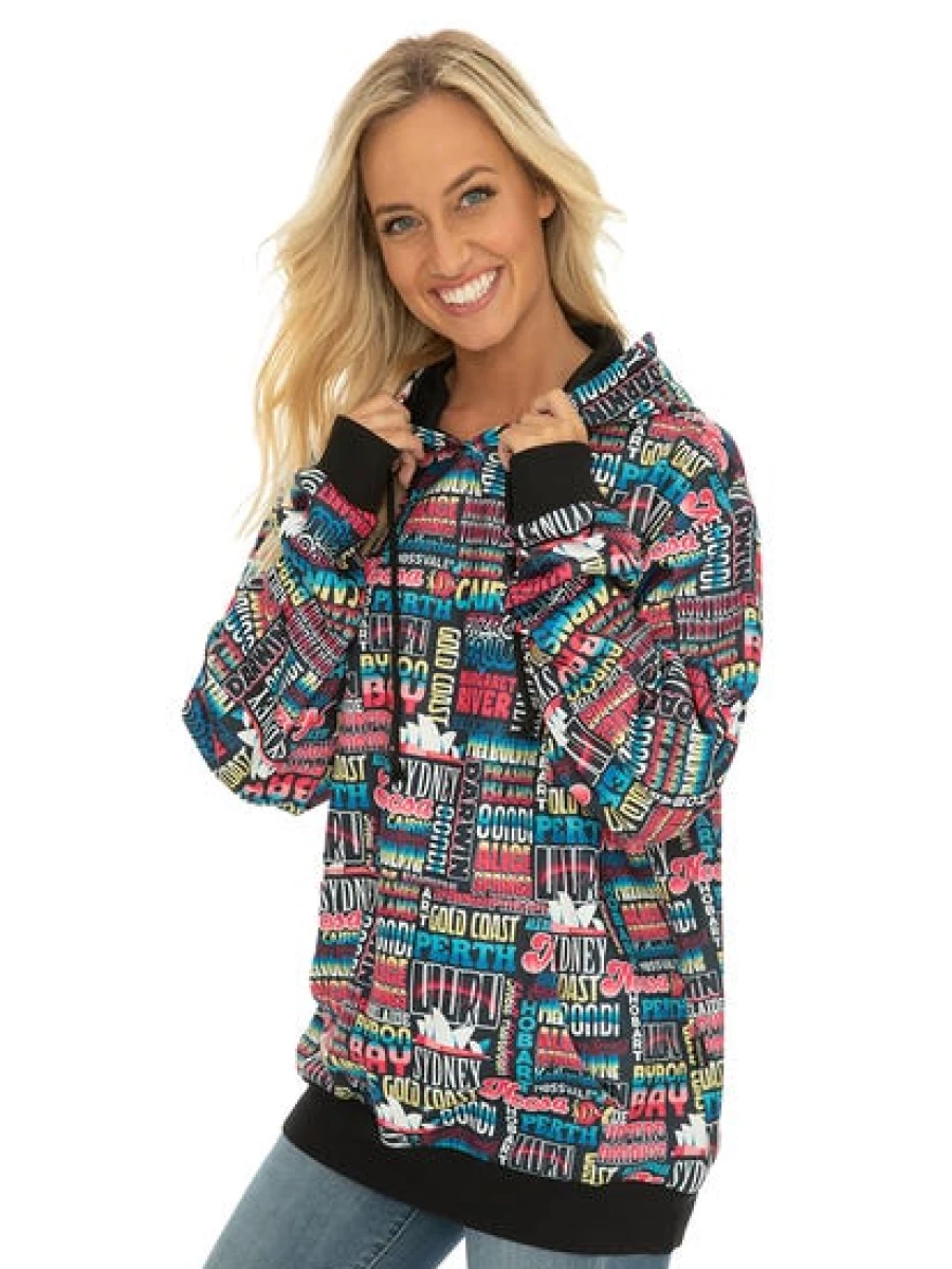 Trojan Men's Australian Cities Hoodie - Black Unisex Pullover Sweatshirt