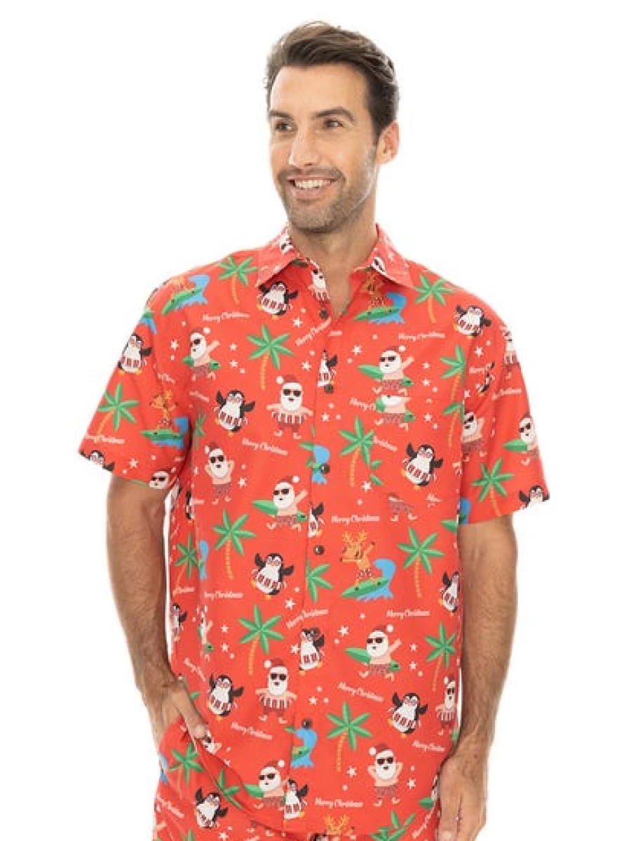 Lowes Men's Red Printed Christmas T-Shirt - Festive Xmas Holiday Shirt