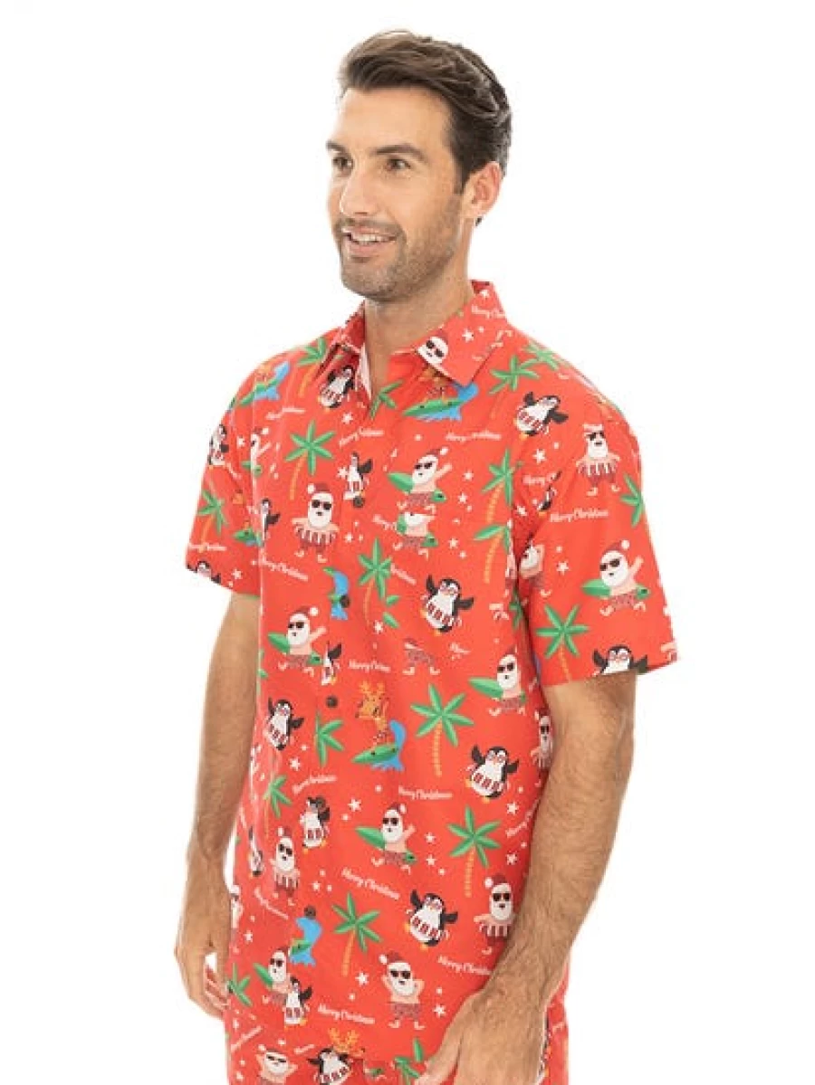 Lowes Men's Red Printed Christmas T-Shirt - Festive Xmas Holiday Shirt