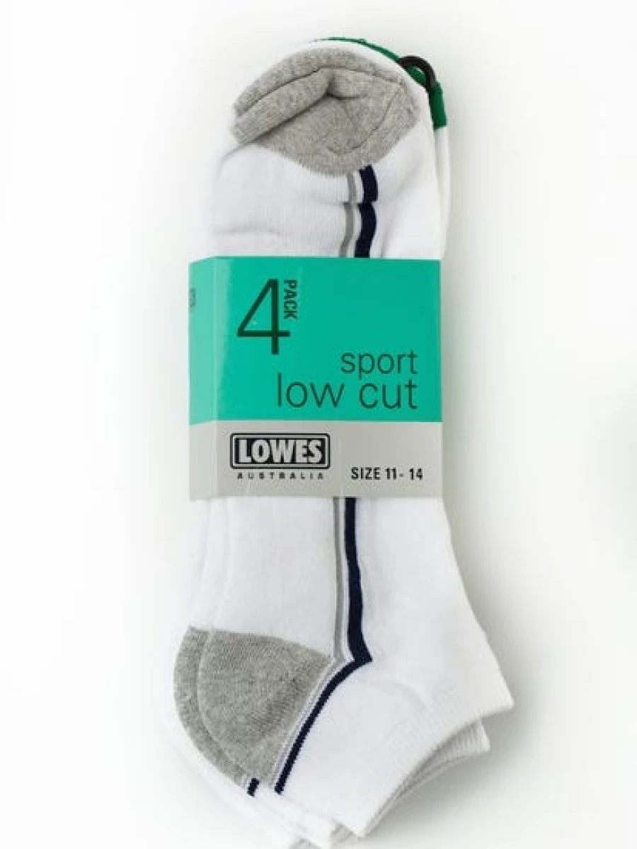 Lowes Men's Low Cut Sport Socks 4-Pack - White Athletic Socks for Comfort & Performance