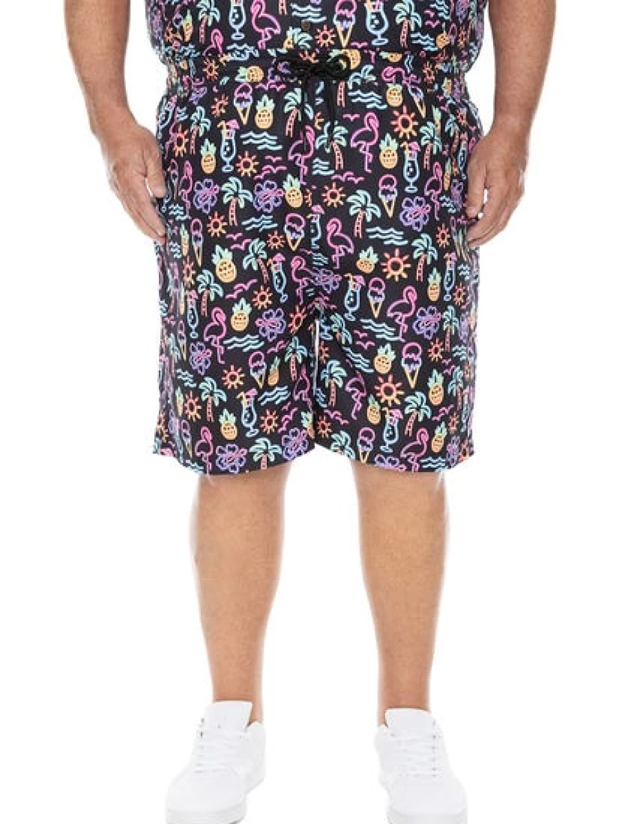BUILT N FIT Men's Big & Tall Bright Tropical Print Shorts for Summer