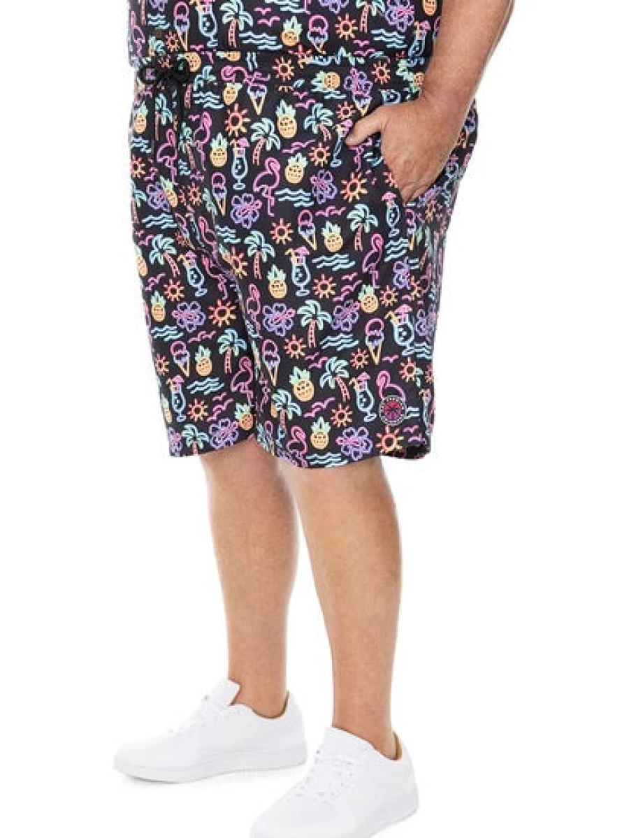 BUILT N FIT Men's Big & Tall Bright Tropical Print Shorts for Summer