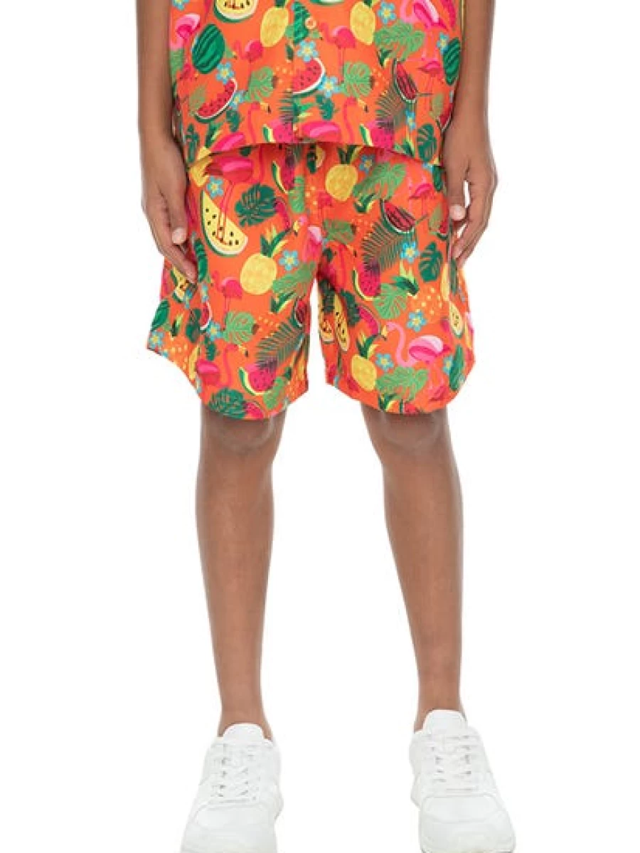Riley Adams Kids Flamingo Print Shorts - Fun Fruity Orange Shorts for Children