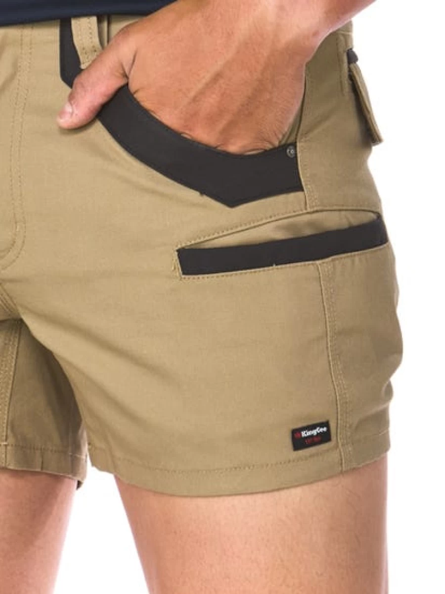 King Gee Men's Khaki Utility Shorts - Durable Work Shorts with Multiple Pockets