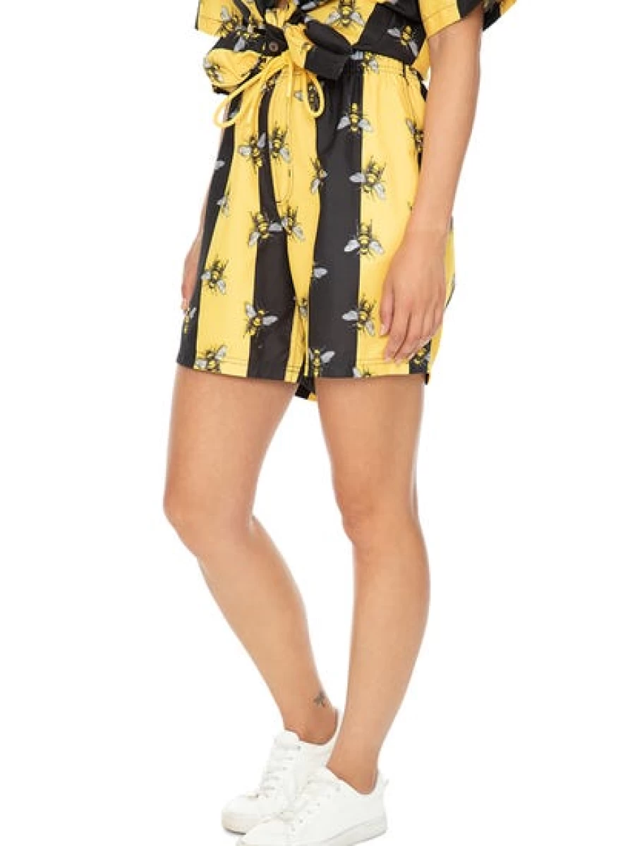 Pacifica Men's Black and Gold Bee Print Party Shorts