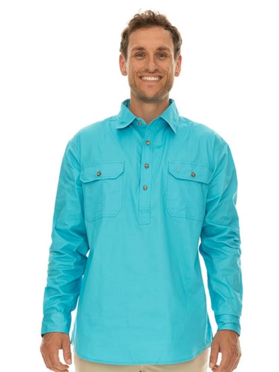 Men's Traders Country Shirt in Aqua - Casual Button-Up Shirt for Men