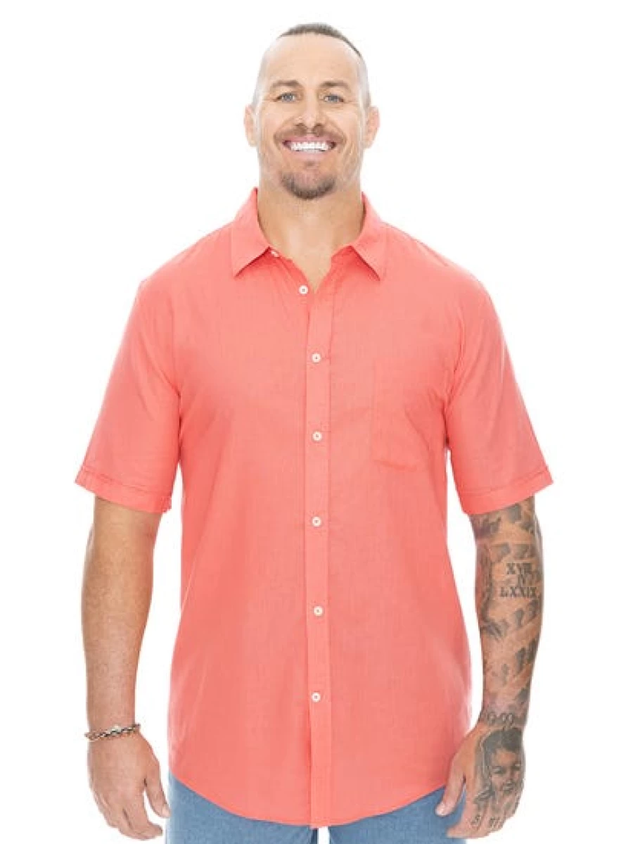 BUILT N FIT Men's Big & Tall Linen Shirt - Breathable Summer Watermelon Print