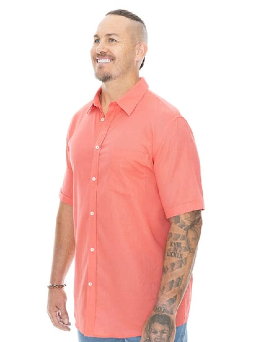 BUILT N FIT Men's Big & Tall Linen Shirt - Breathable Summer Watermelon Print