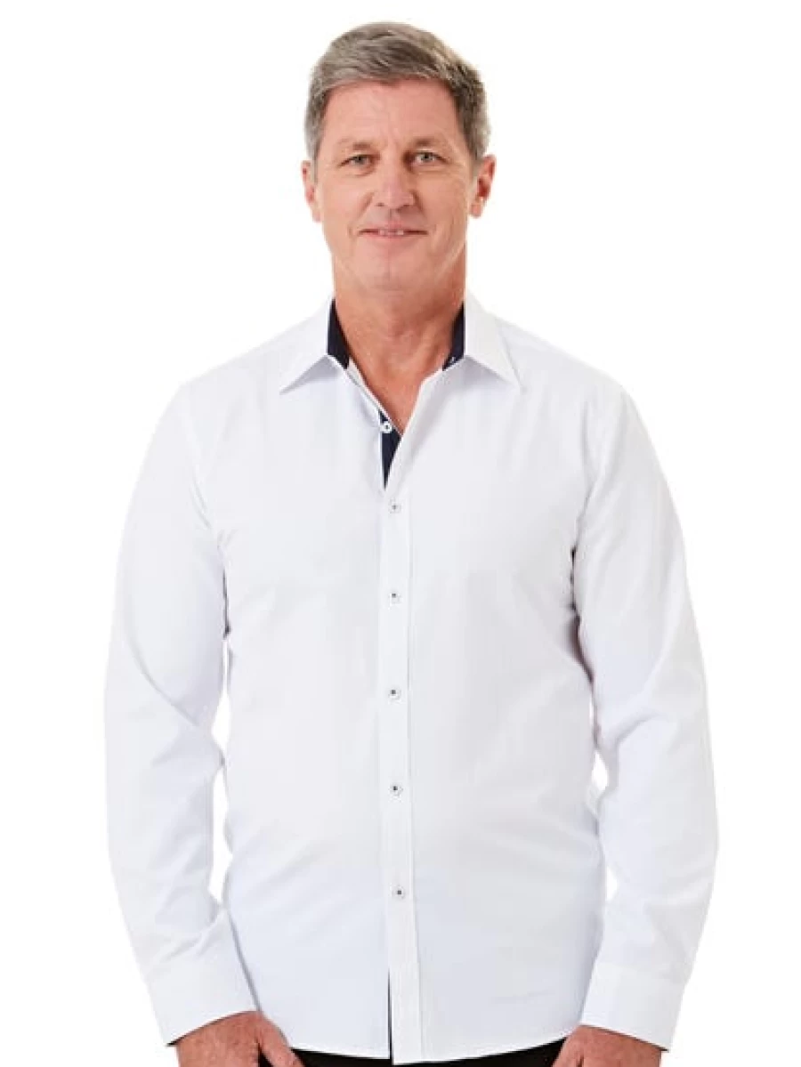Lowes Men's White Dobby Dress Shirt - Classic Formal Wear for Business & Occasions