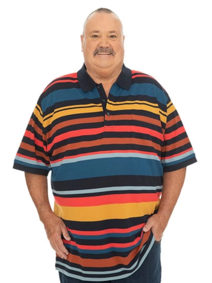 Built N Fit Men's Striped Polo Shirt - Big & Tall Multi-Color Casual Top