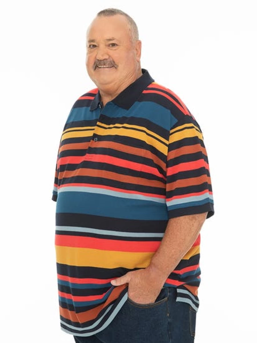 Built N Fit Men's Striped Polo Shirt - Big & Tall Multi-Color Casual Top