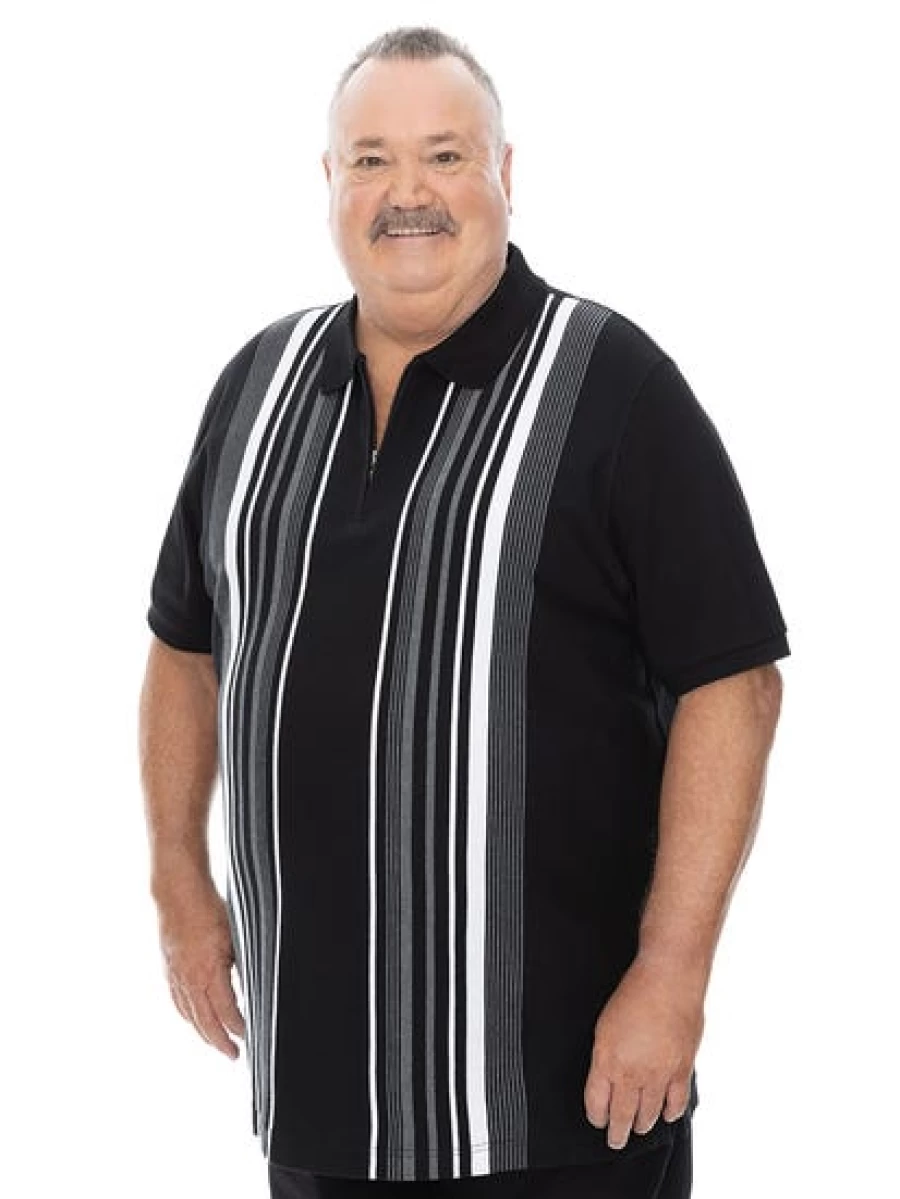 Built N Fit Men's Big & Tall Vertical Striped Polo Shirt - Slim Fit Casual Top