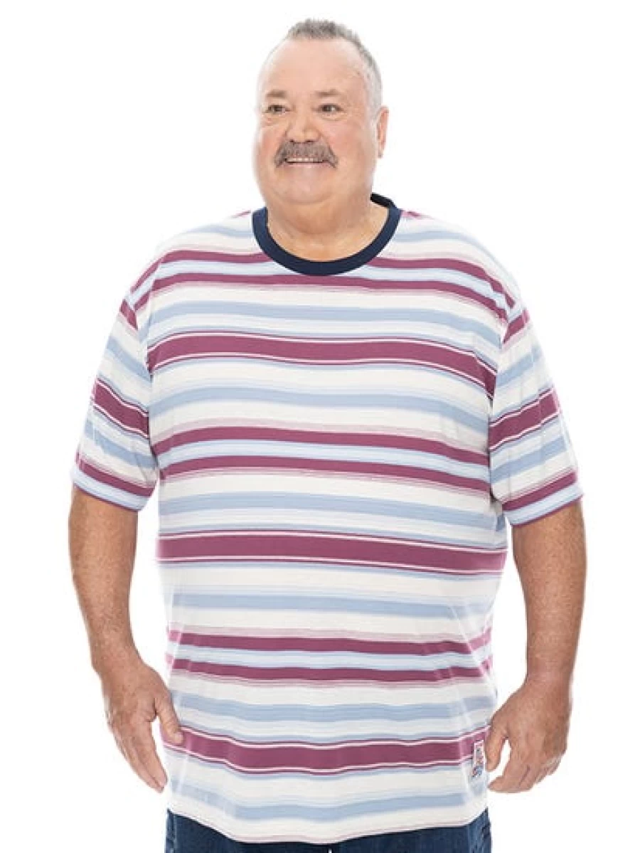 Built N Fit Men's Big & Tall Multi-Stripe Woven T-Shirt - Comfortable Casual Tee