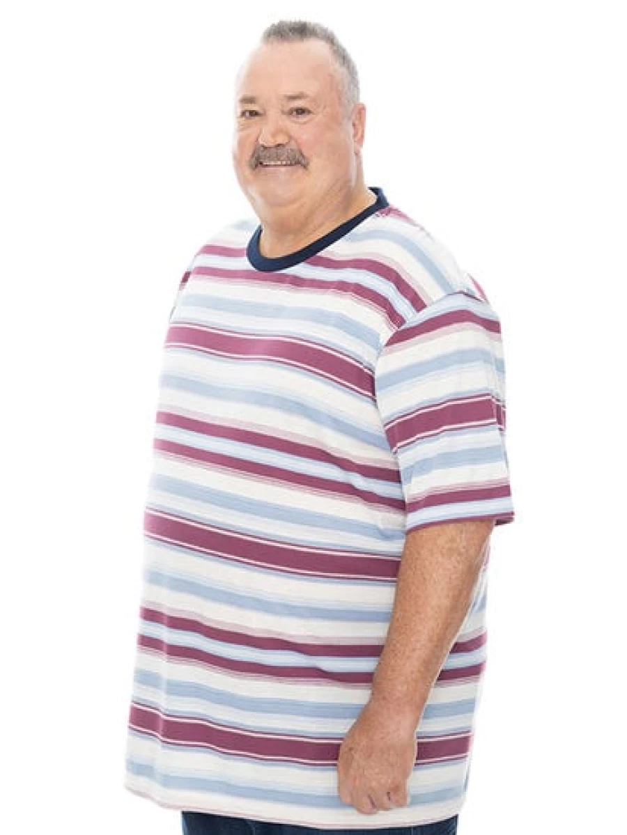 Built N Fit Men's Big & Tall Multi-Stripe Woven T-Shirt - Comfortable Casual Tee