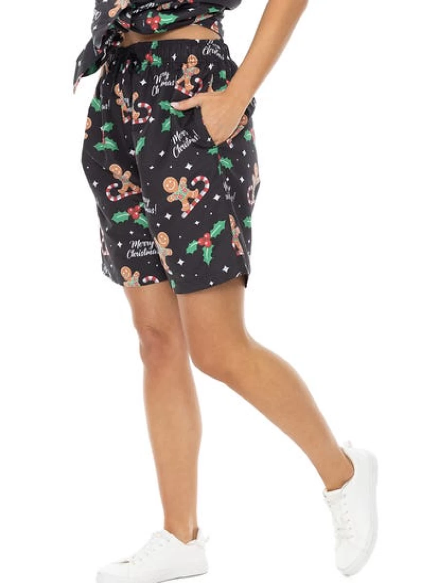 Lowes Printed Christmas Shorts - Black Gingerbread Holiday Pajama Pants