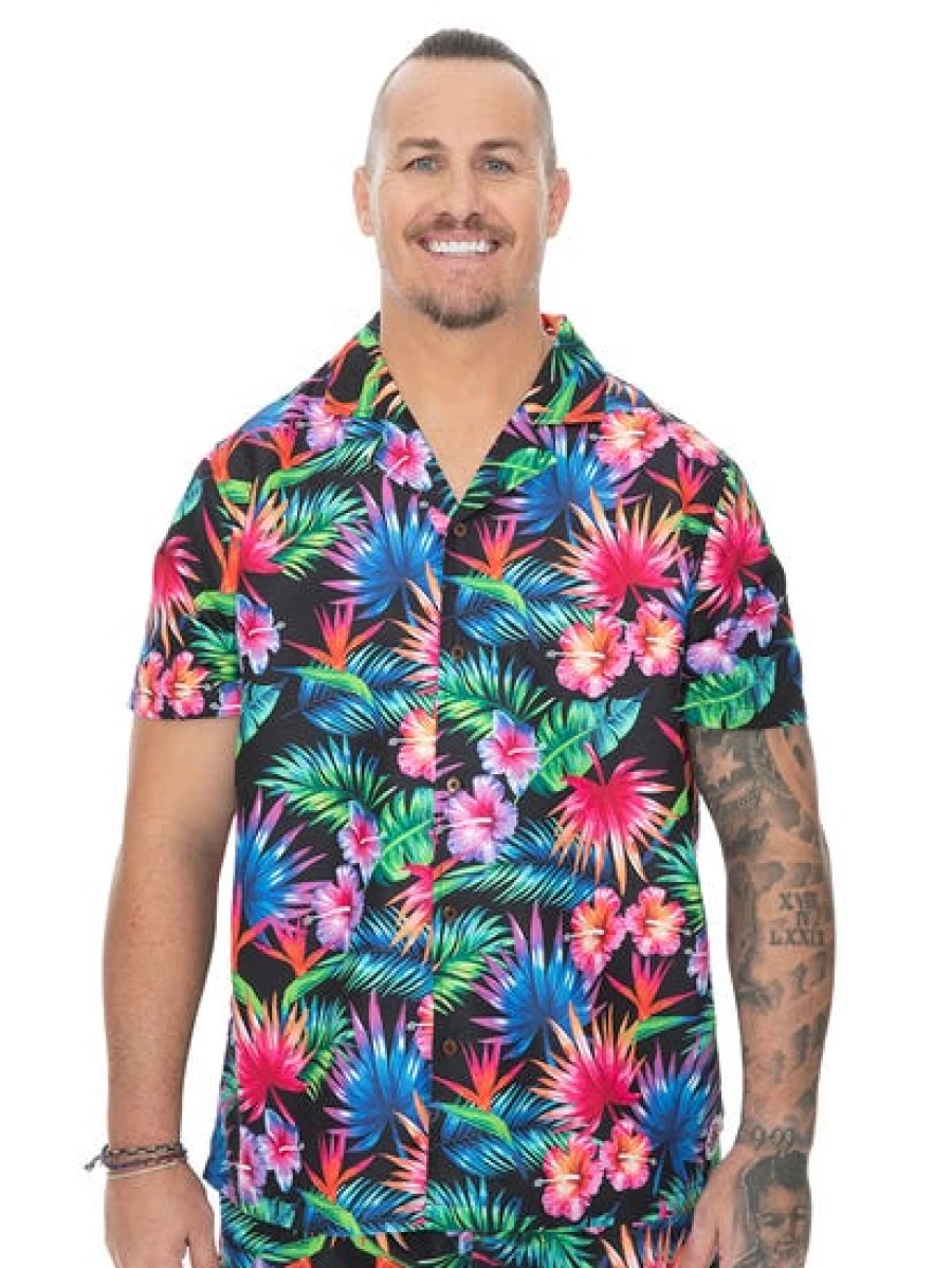 BUILT N FIT Men's Bright Tropical Print Short Sleeve Shirt