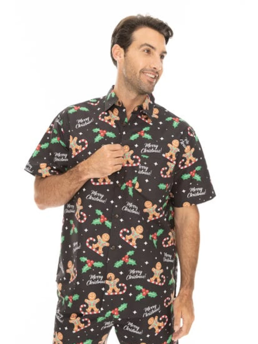 Lowes Men's Black Gingerbread Printed Christmas T-Shirt Holiday Festive Top