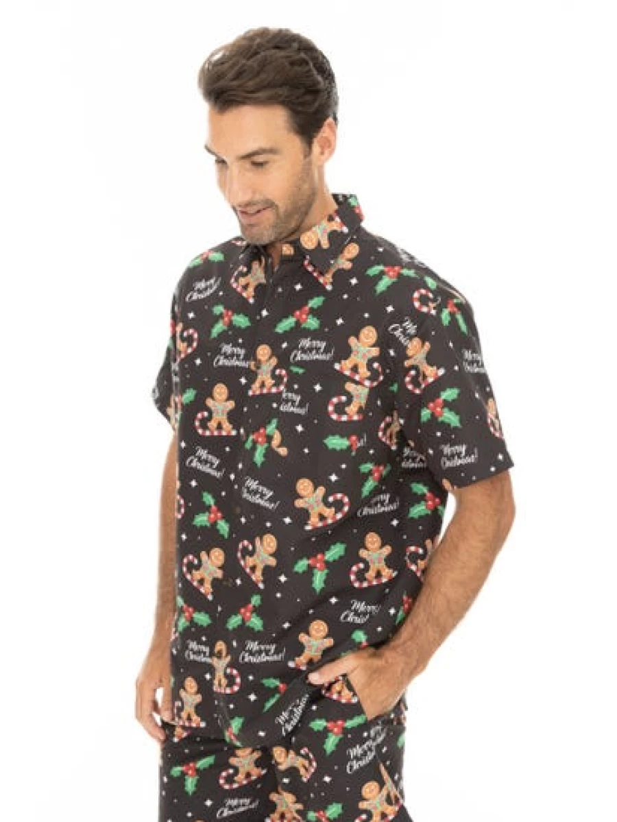 Lowes Men's Black Gingerbread Printed Christmas T-Shirt Holiday Festive Top