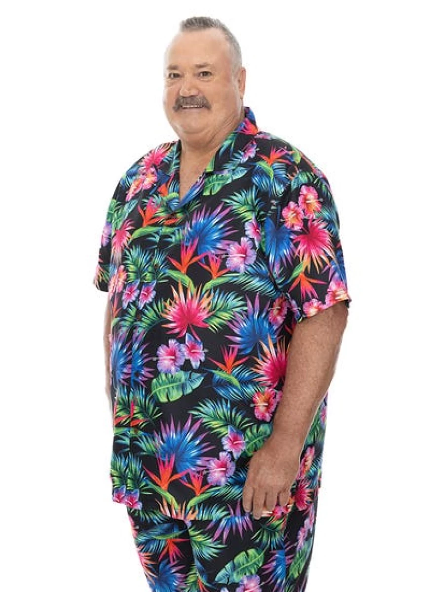 Built N Fit Men's Bright Tropical Print Short Sleeve Shirt - Big & Tall Hawaiian Style Summer Top