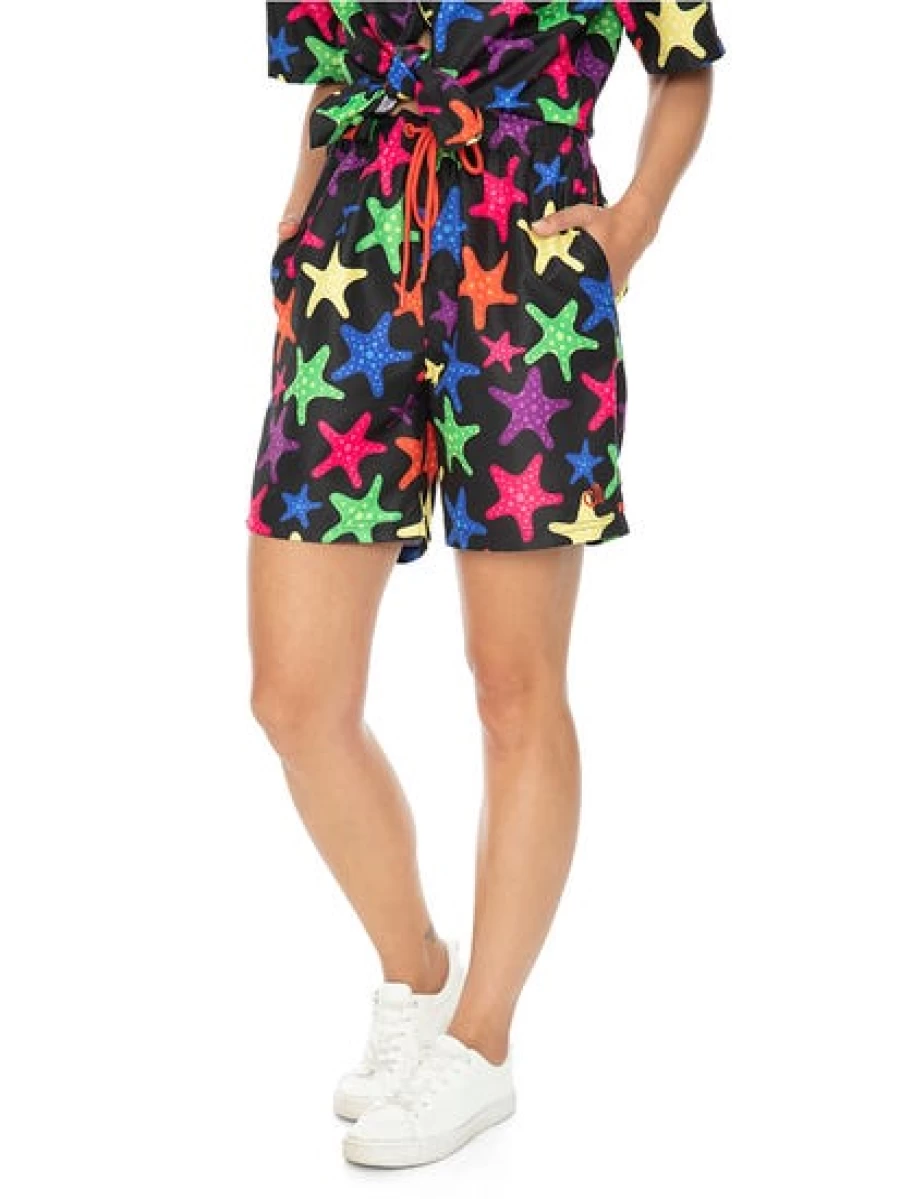 Pacifica Unisex Starfish Print Matching Party Shorts - Black