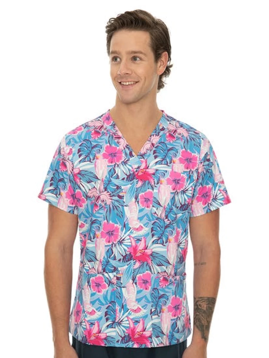 Lowes Men's Hospital Scrubs - Pink Cockatoo Design for Medical Professionals