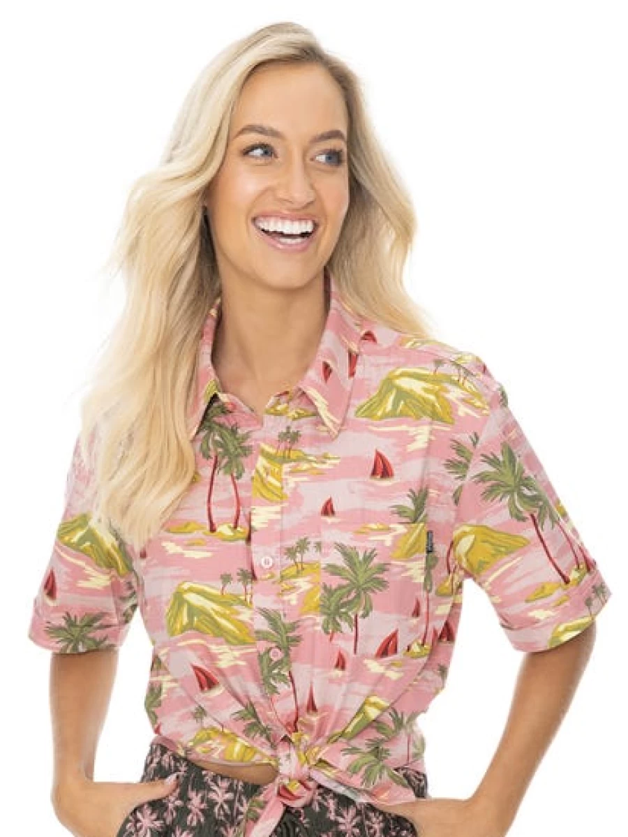Prodigy Men's Vintage Island Short Sleeve Cotton Print Shirt