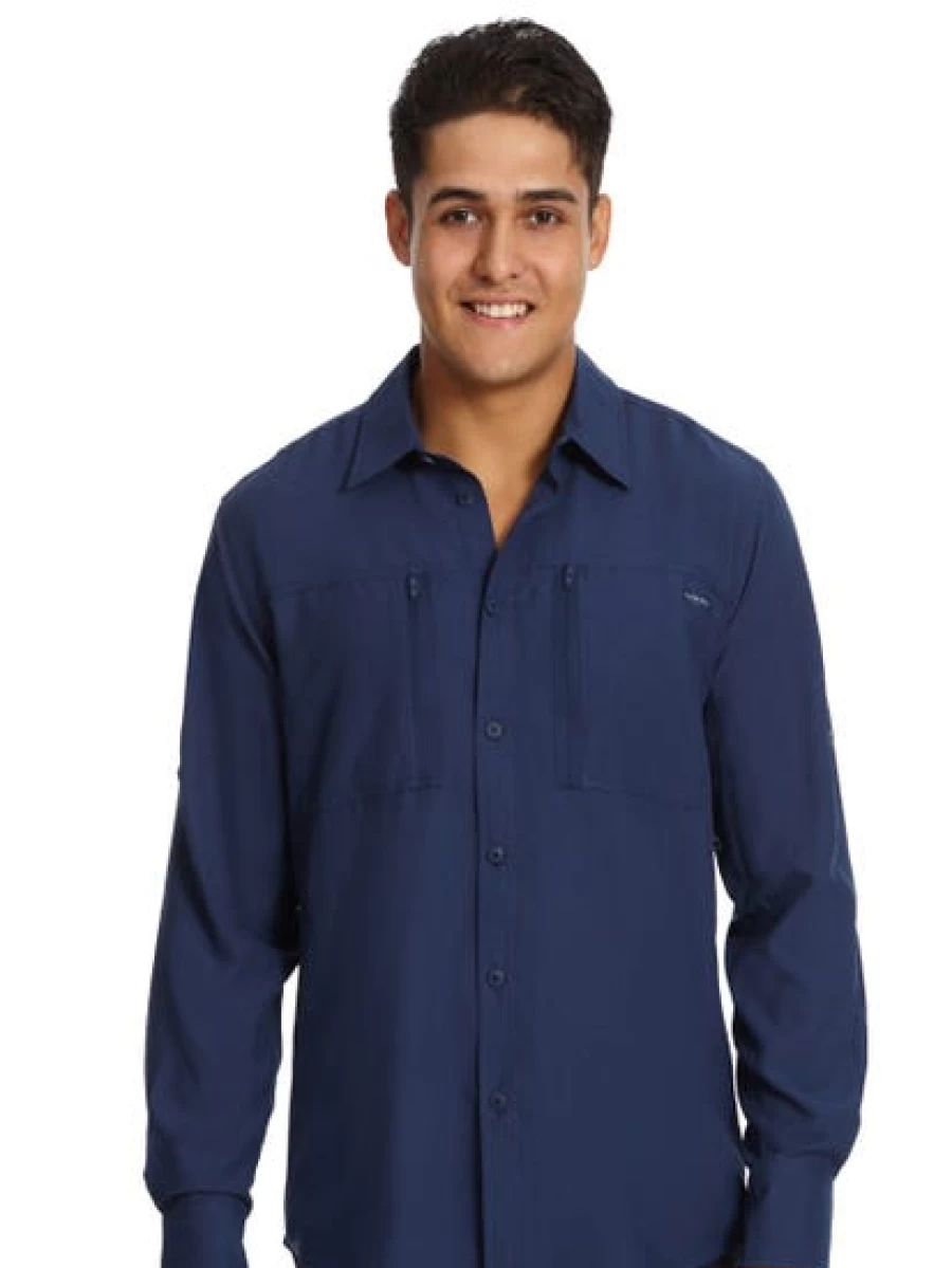 Outer Peak Men's Navy Blue Long Sleeve Casual Shirt for Outdoor Activities