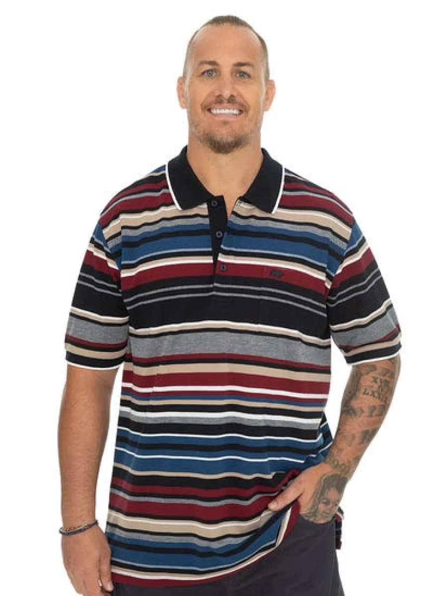 DBK Men's Black & Burgundy Striped Polo Shirt - Big & Tall Casual Top