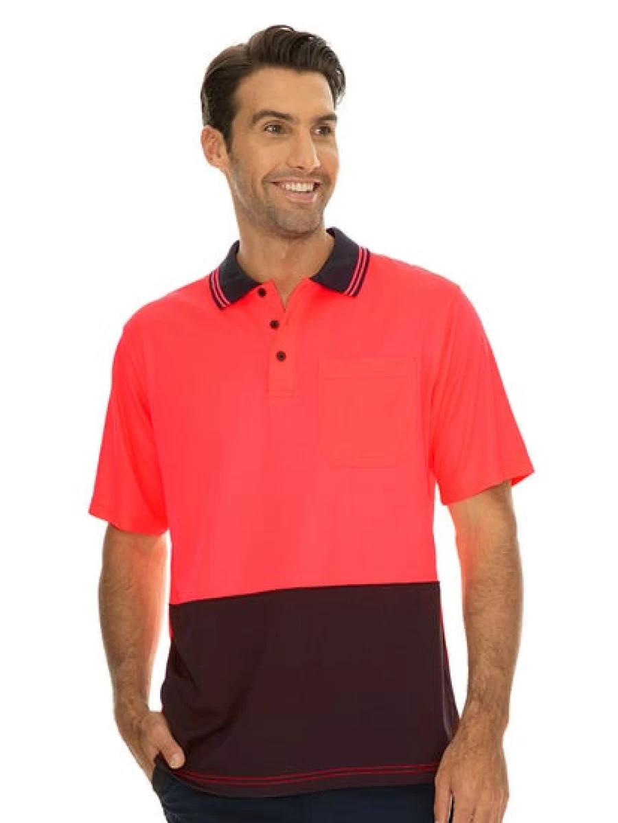 Men's Traders Cool Dry Moisture-Wicking Hi-Vis Polo Shirt - Pink & Navy Safety Workwear
