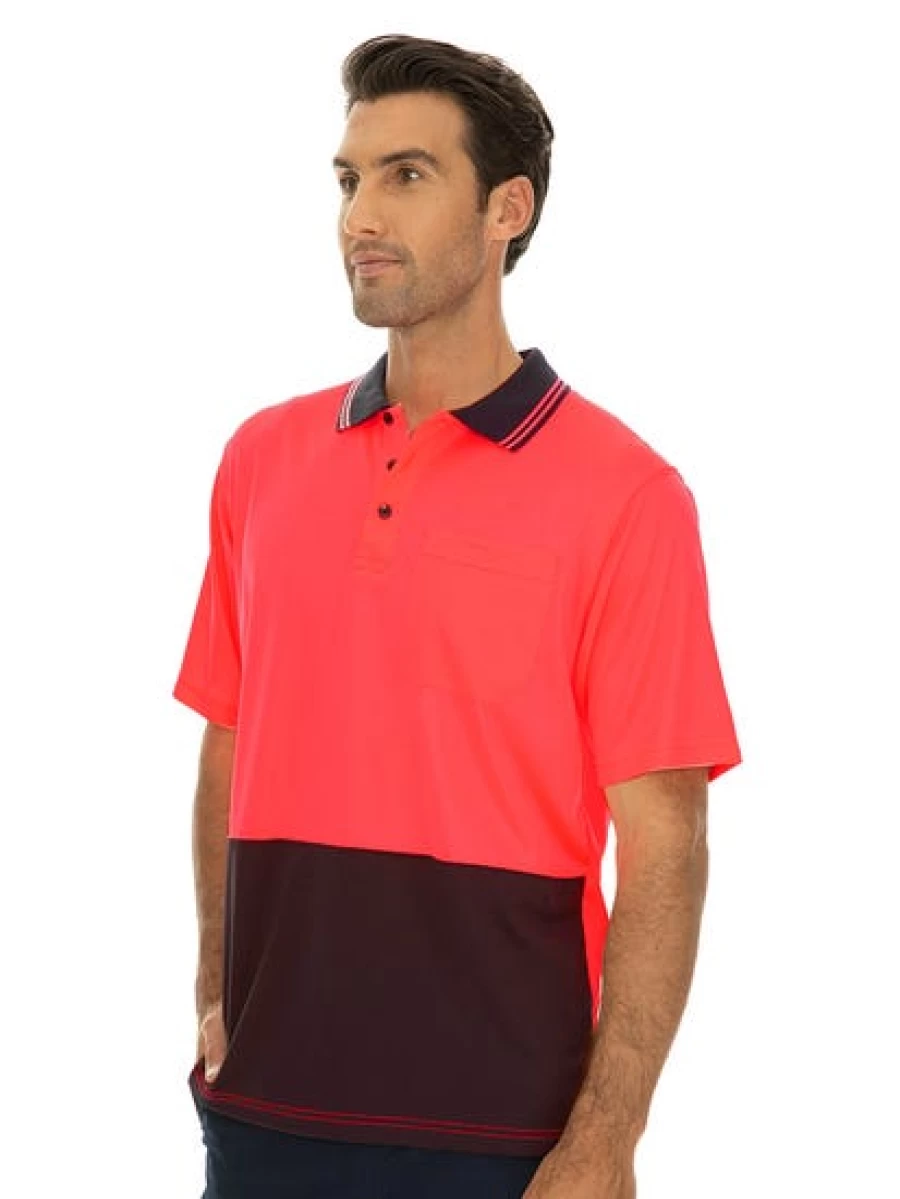 Men's Traders Cool Dry Moisture-Wicking Hi-Vis Polo Shirt - Pink & Navy Safety Workwear