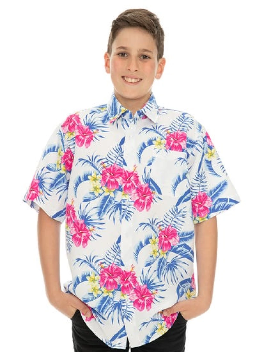 Lowes Men's Hawaiian Print Shirt with White Hibiscus Design