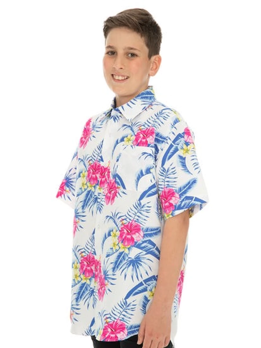 Lowes Men's Hawaiian Print Shirt with White Hibiscus Design