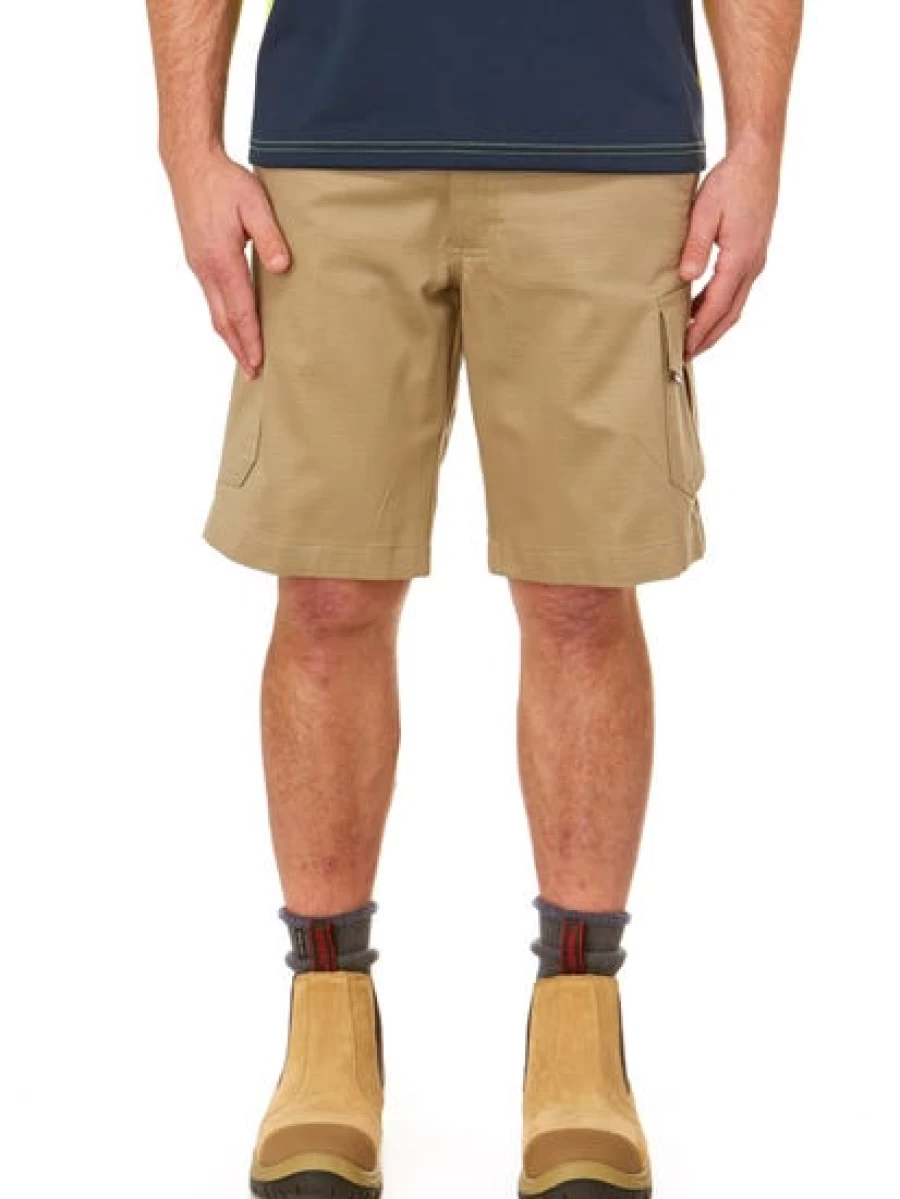 King Gee Men's Work Cool 2 Rip Stop Shorts - Durable Khaki Workwear for Men