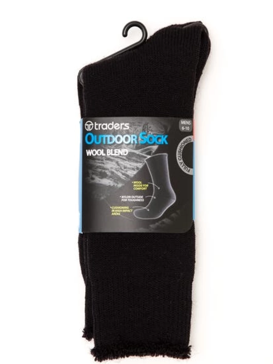 Men's Plain Black Outdoor Socks by Traders - Durable Hiking & Casual Wear