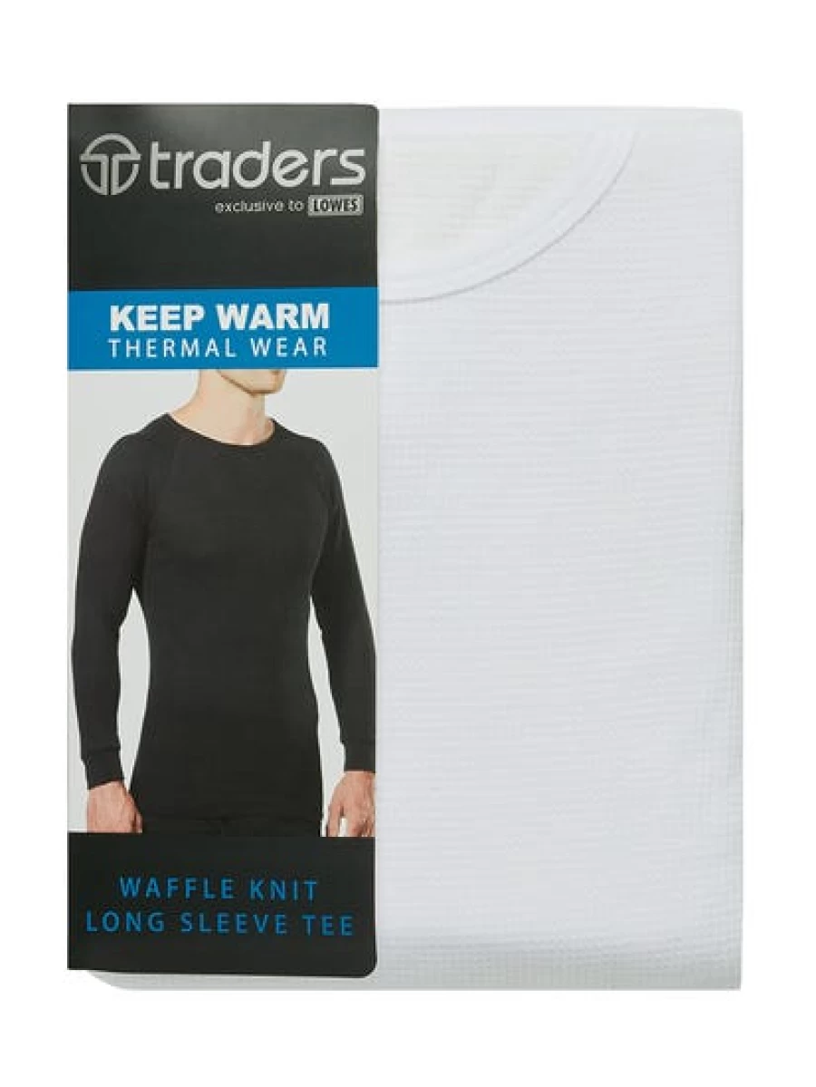 "Traders Men's White Waffle Knit Thermal T-Shirt – Soft Warm Long Sleeve Top"