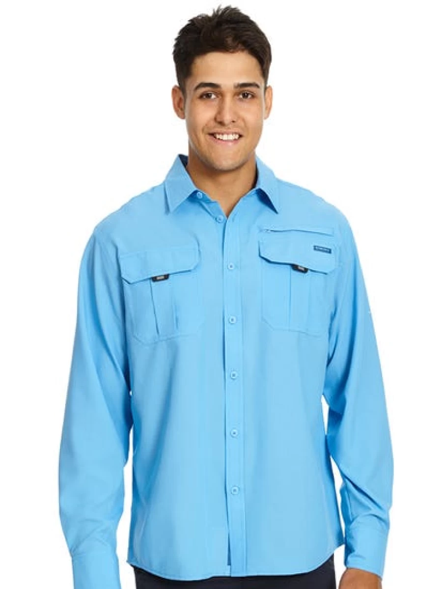 Outer Peak Men's Sky Blue Long Sleeve Casual Shirt for Outdoor Hiking and Travel