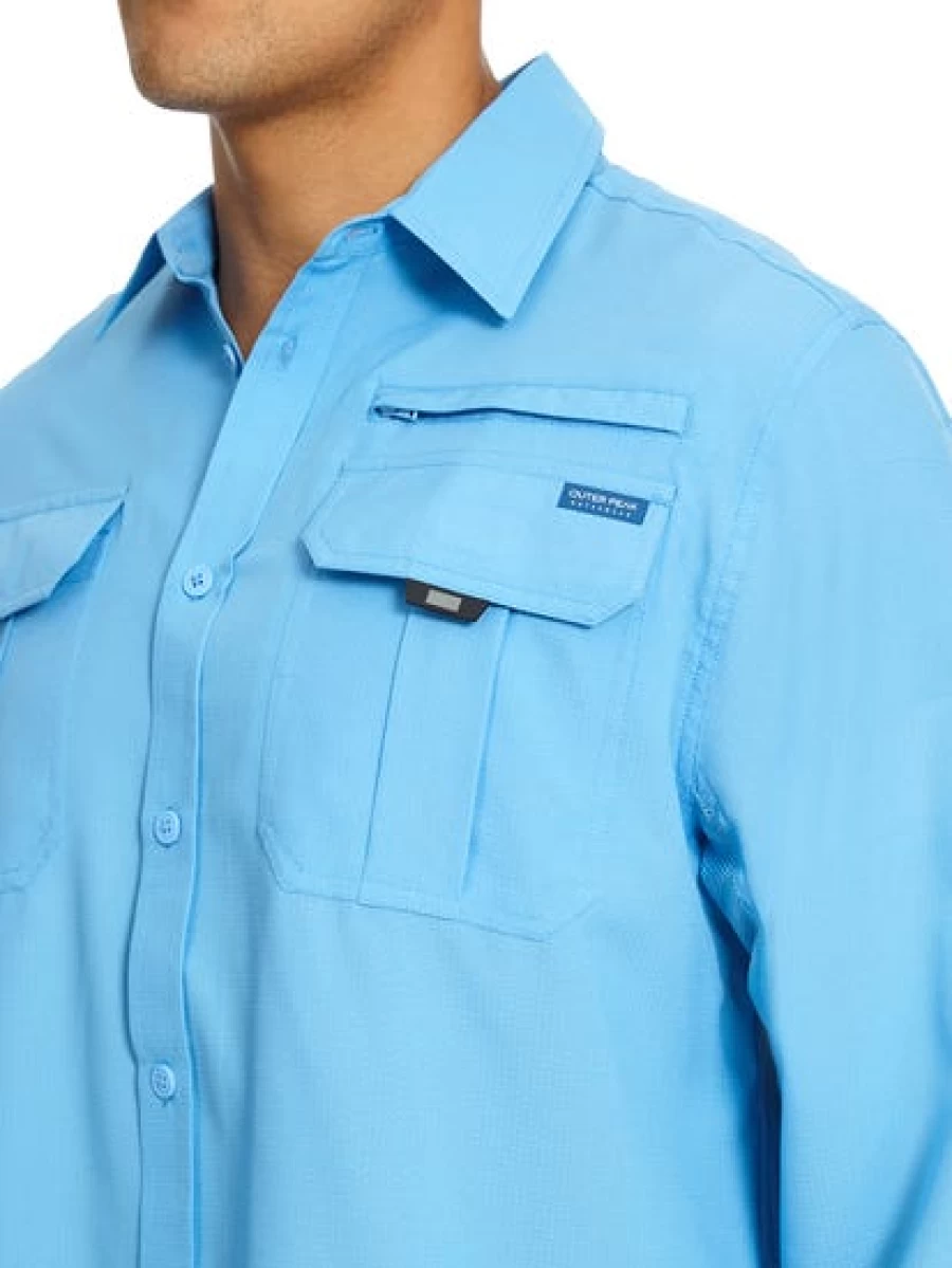 Outer Peak Men's Sky Blue Long Sleeve Casual Shirt for Outdoor Hiking and Travel
