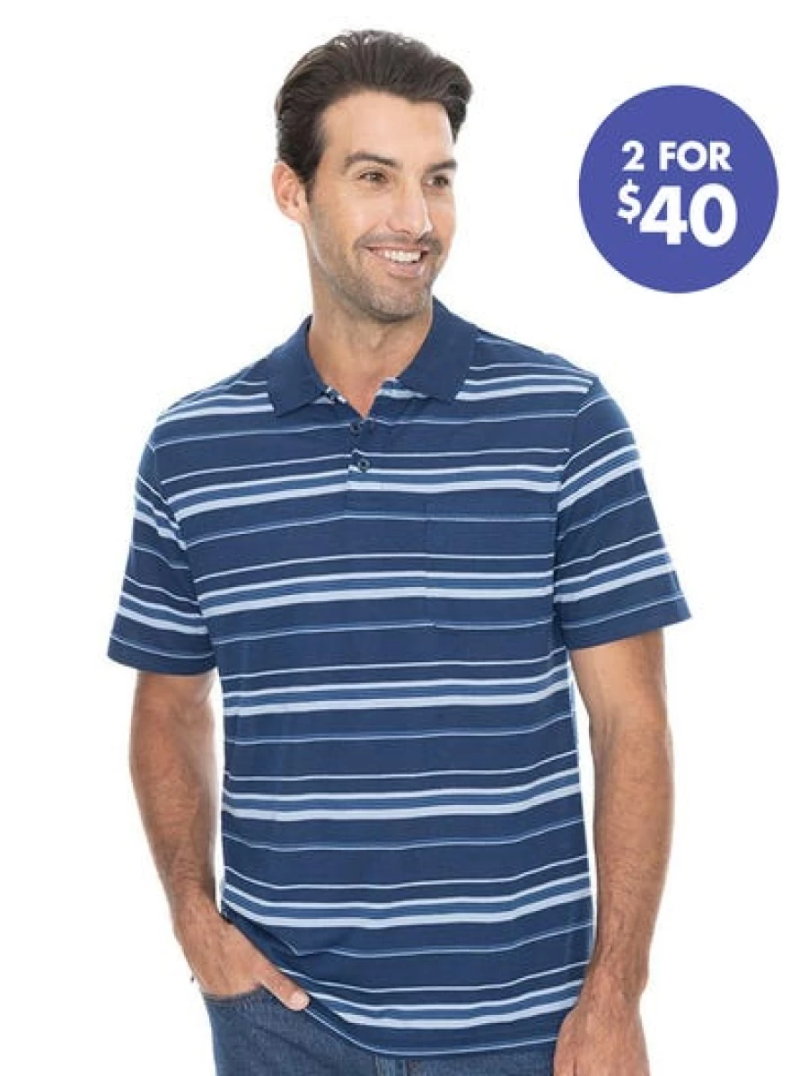Lowes Men's Classic Blue Stripe Polo Shirt - Casual Comfort Fit