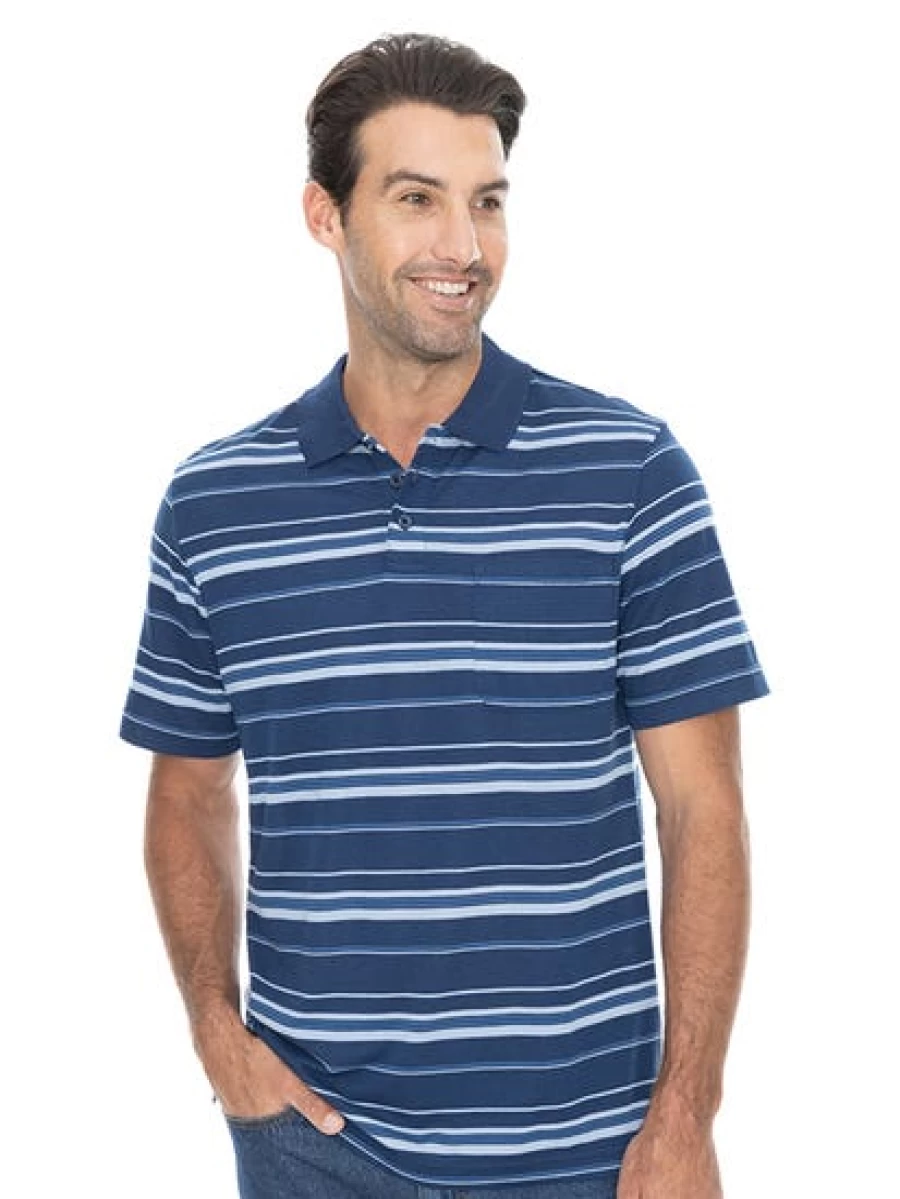 Lowes Men's Classic Blue Stripe Polo Shirt - Casual Comfort Fit