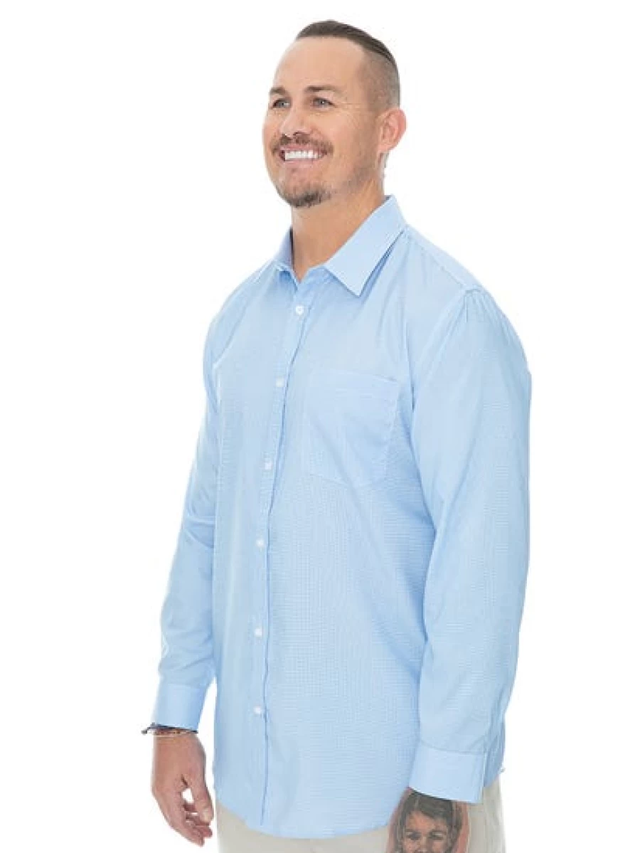 DBK Men's Built N Fit Long Sleeve Shirt - Comfortable Blue Performance Top for Active Wear
