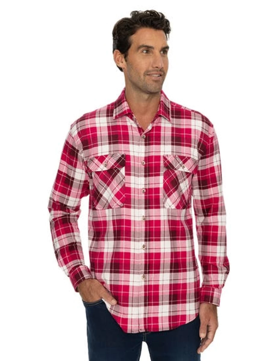 Lowes Men's Pink Check Flannel Shirt - Soft Casual Long Sleeve Button-Up