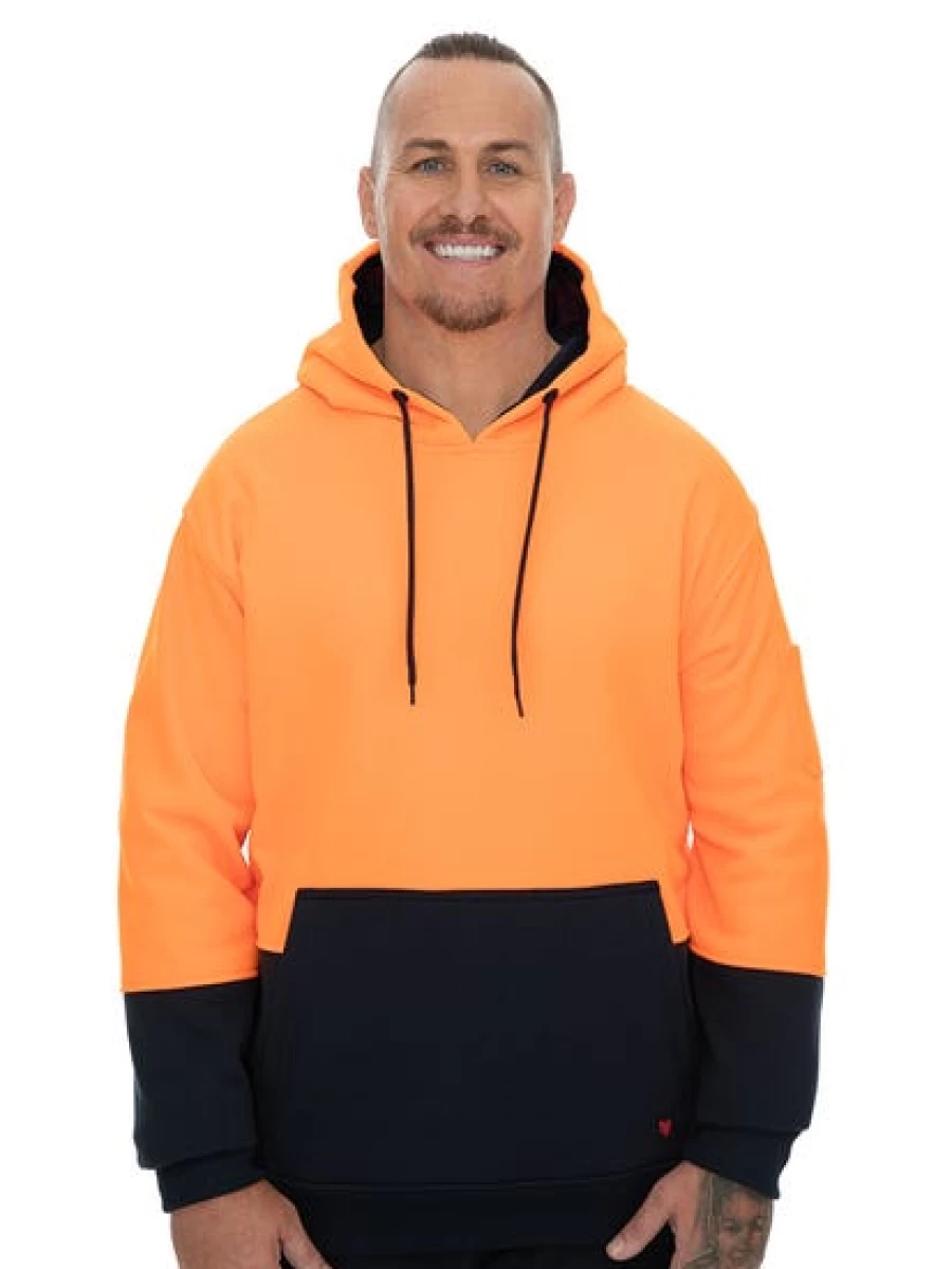 Men's Traders High Visibility Hoodie - Orange & Navy Pullover Safety Jacket