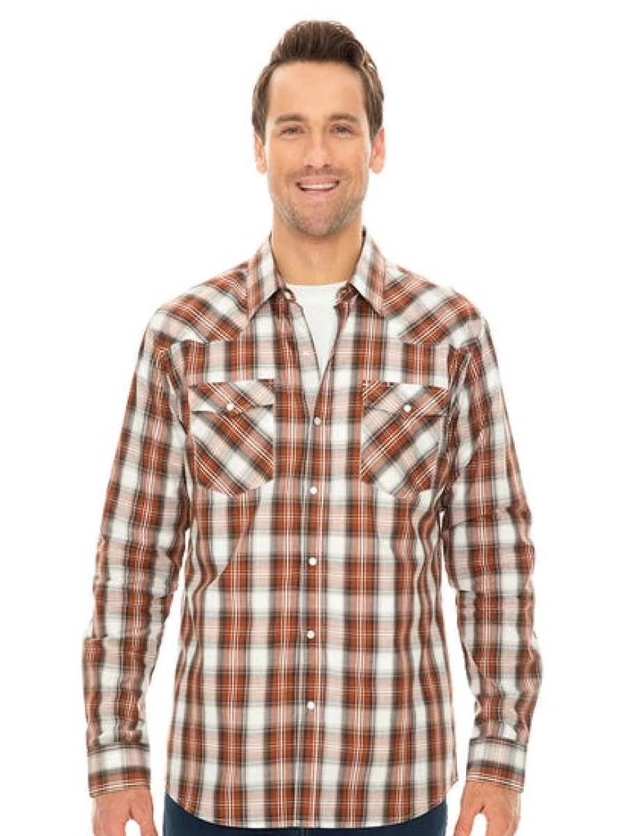 "Traders Men's Brown Checkered Long Sleeve Button-Down Shirt"