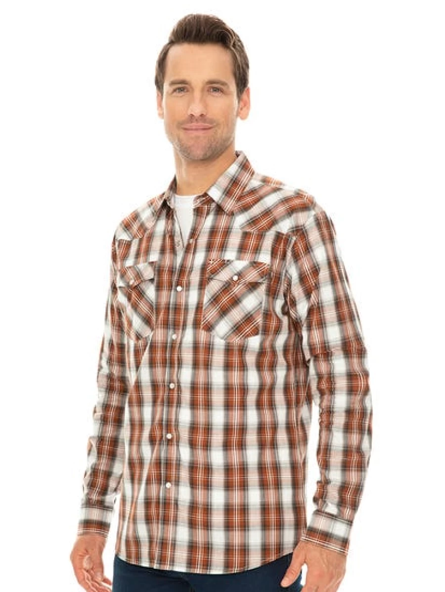 "Traders Men's Brown Checkered Long Sleeve Button-Down Shirt"