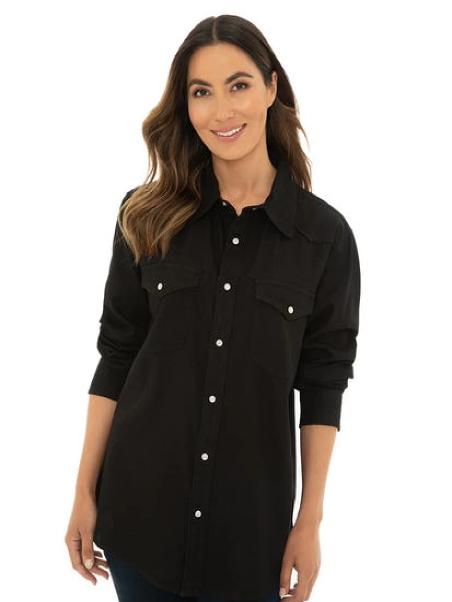 Men's Black Denim Chambray Long Sleeve Shirt by Traders Country