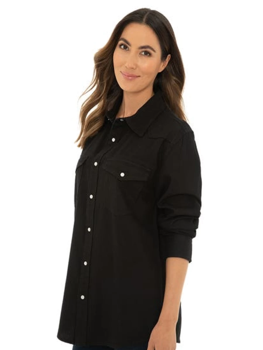 Men's Black Denim Chambray Long Sleeve Shirt by Traders Country