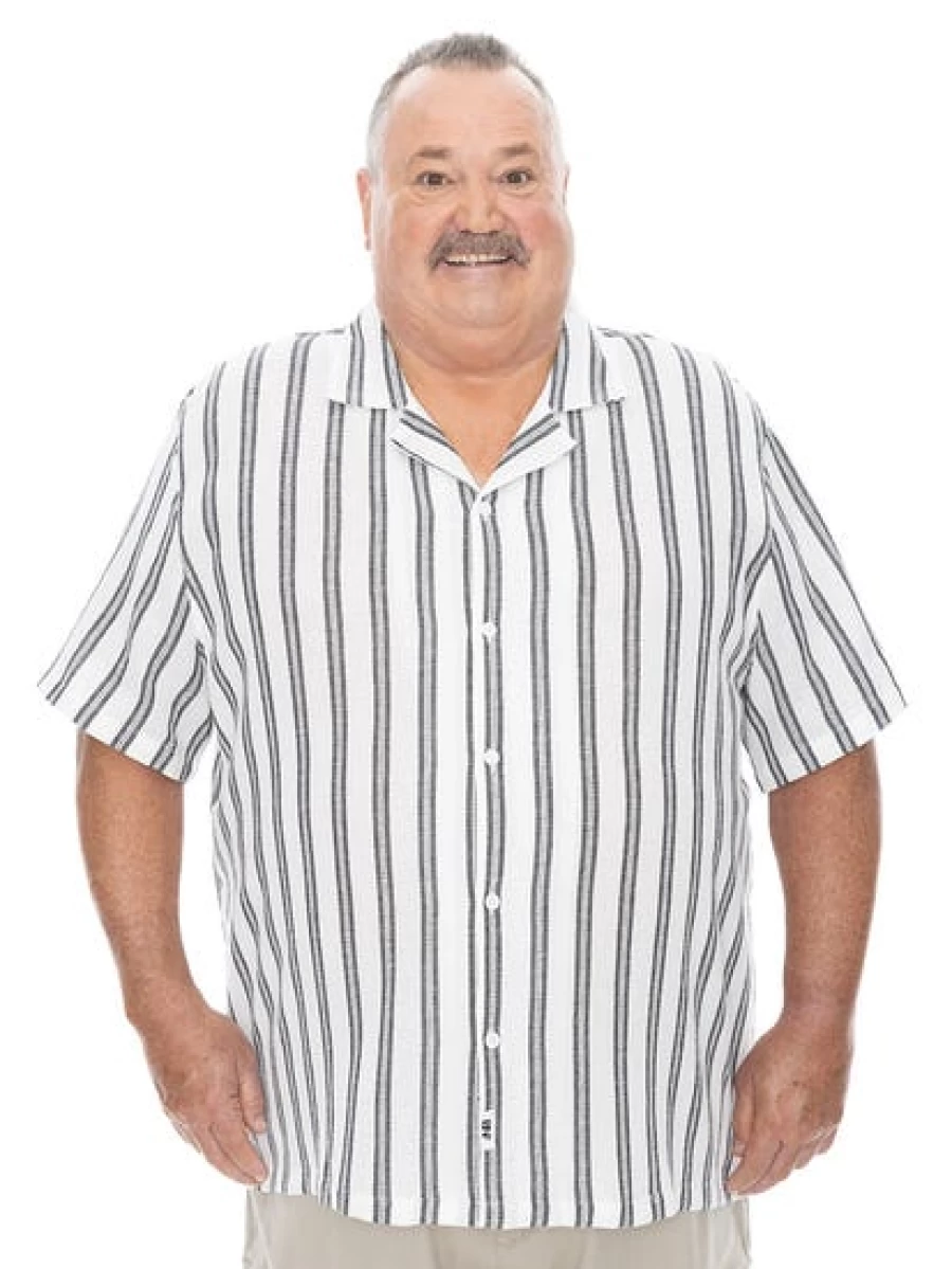 BUILT N FIT Men's Black Striped Shirt - Big & Tall Casual Button-Up Top